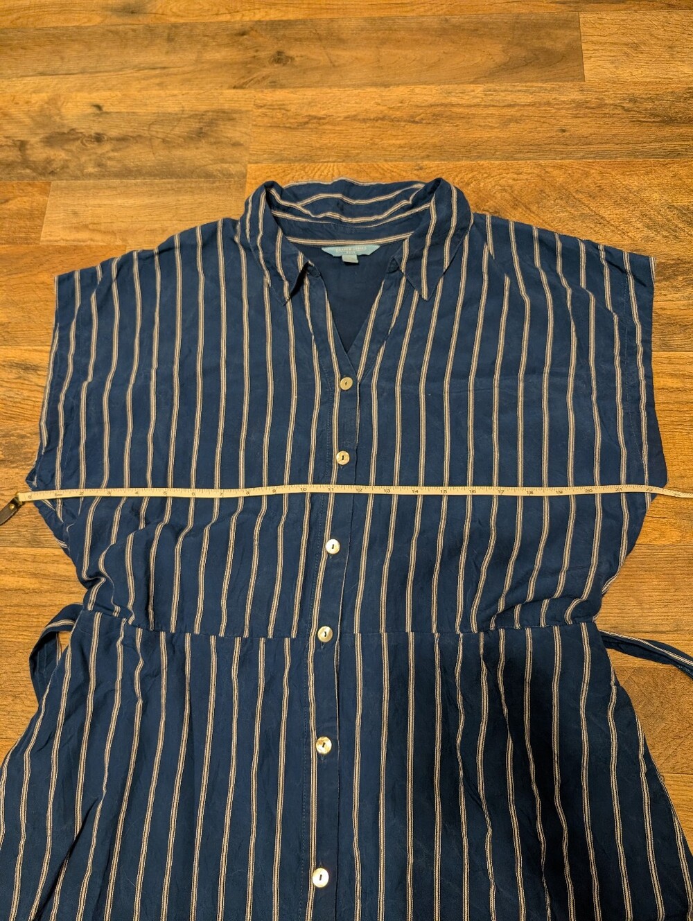 Draper James Navy and White Striped Button-Front Midi Shirt Dress - Picture 6 of 11